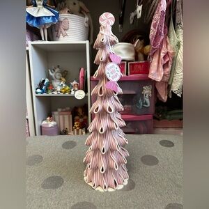 Peppermint Square Tall 19" Pink & White Stripped Ribbon Christmas Candy Tree